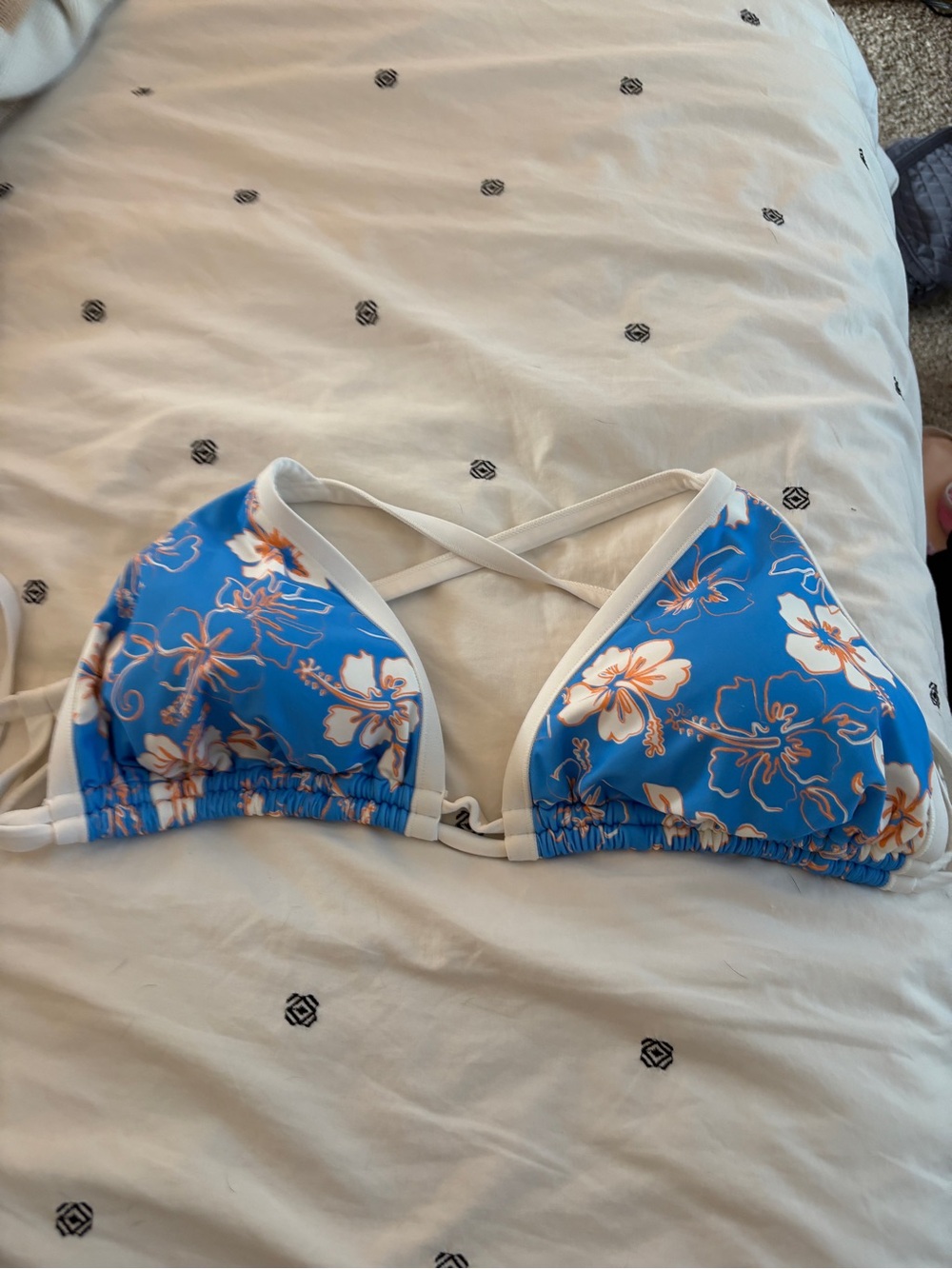 wild fable Blue Floral Triangle Bikini Top with White Trim and Crossback